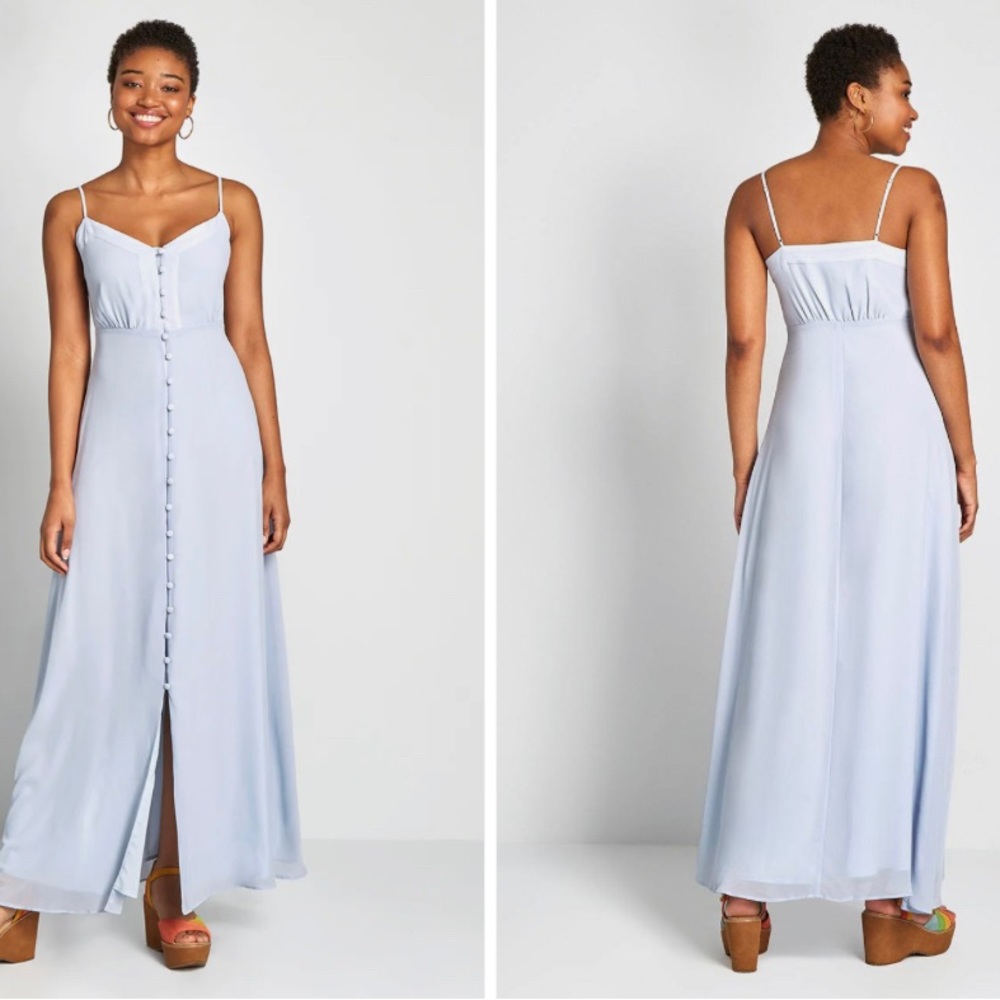 ModCloth Gotta Look The Party Button Sleeveless Maxi Dress Powder Blue